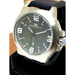 Oceanaut Men's Watch OC7117 Quartz Silver Black Dial Date Rubber Band 48mm